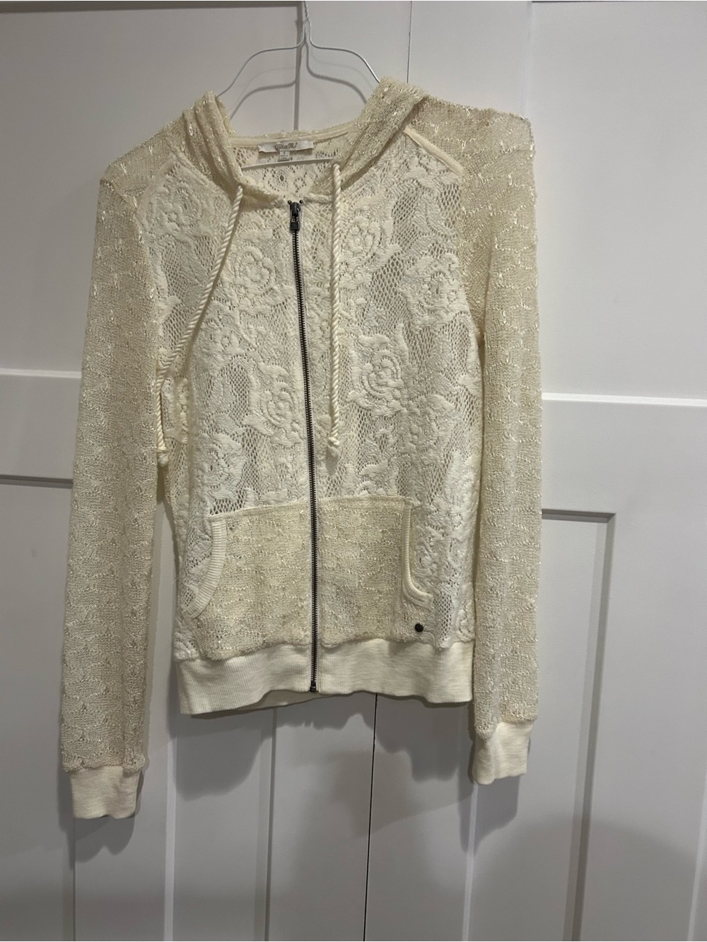 Miss Me Cream Lace Zip Hoodie Jacket